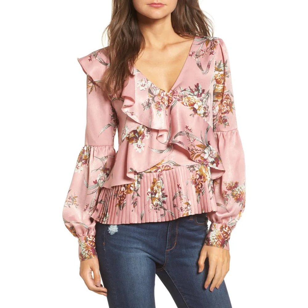 Leith Asymmetrical Ruffle Floral Top